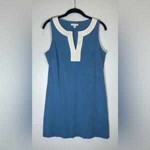 New York & Company Blue/White Trim Sleeveless VNeck Dress. Size Medium.